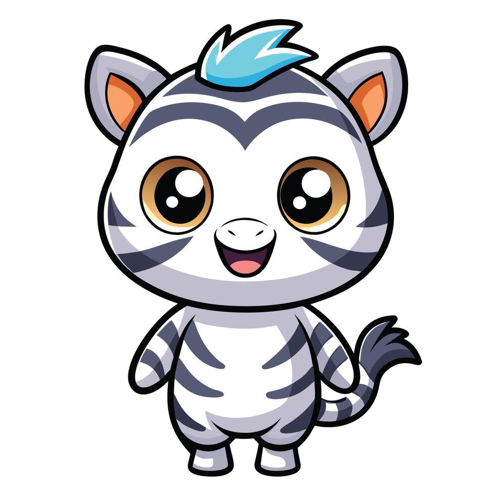 a cartoon zebra with blue eyes and a blue mohawk vector