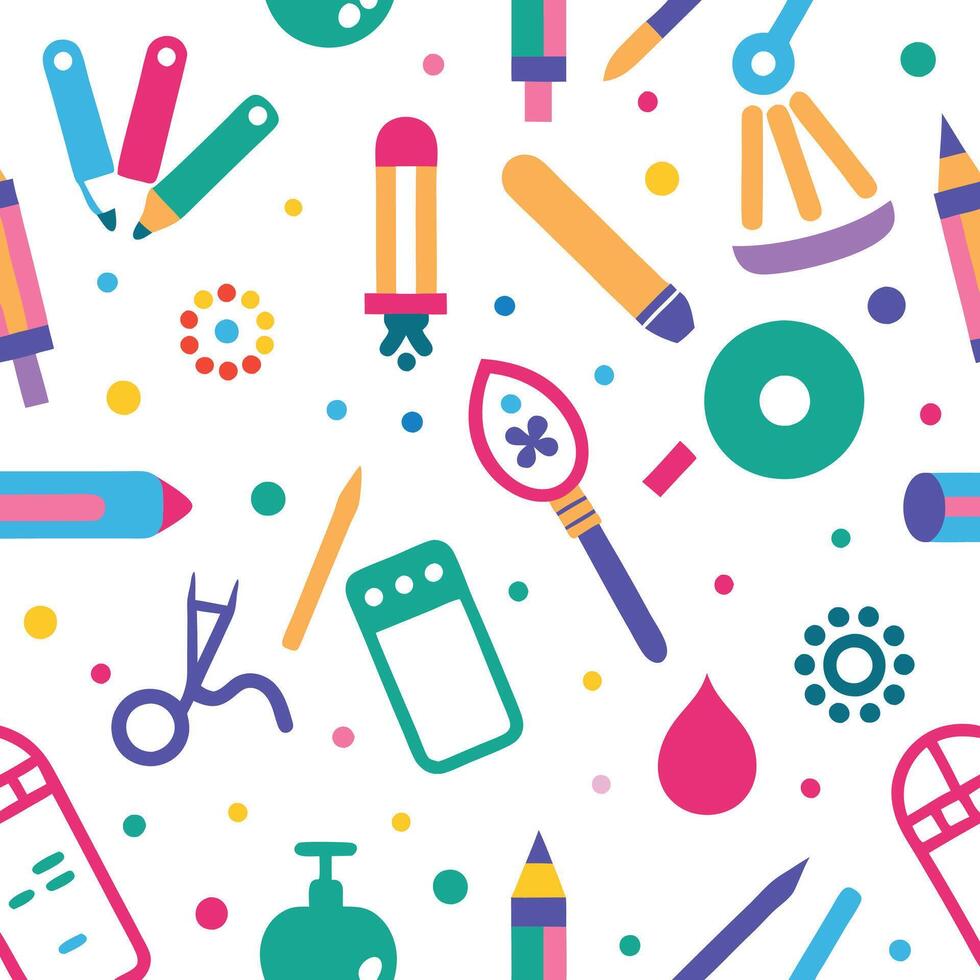 a colorful pattern with school supplies vector