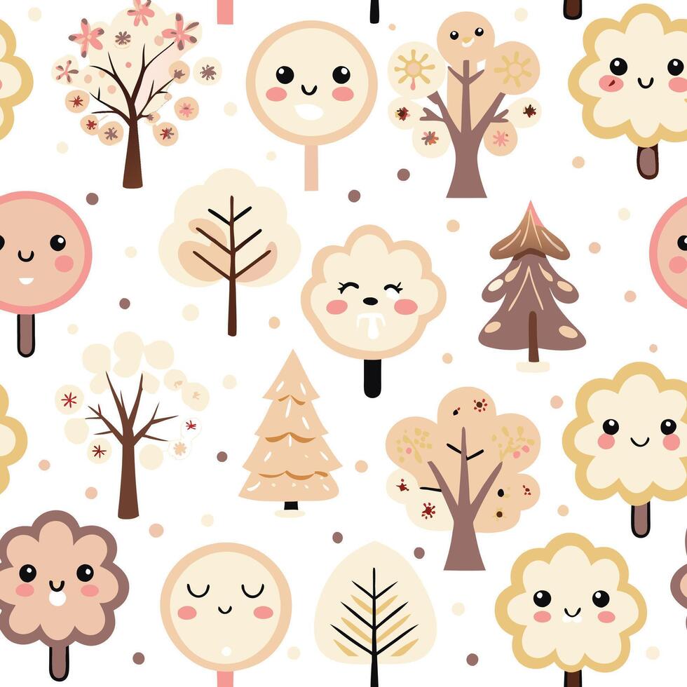a pattern with trees and faces vector