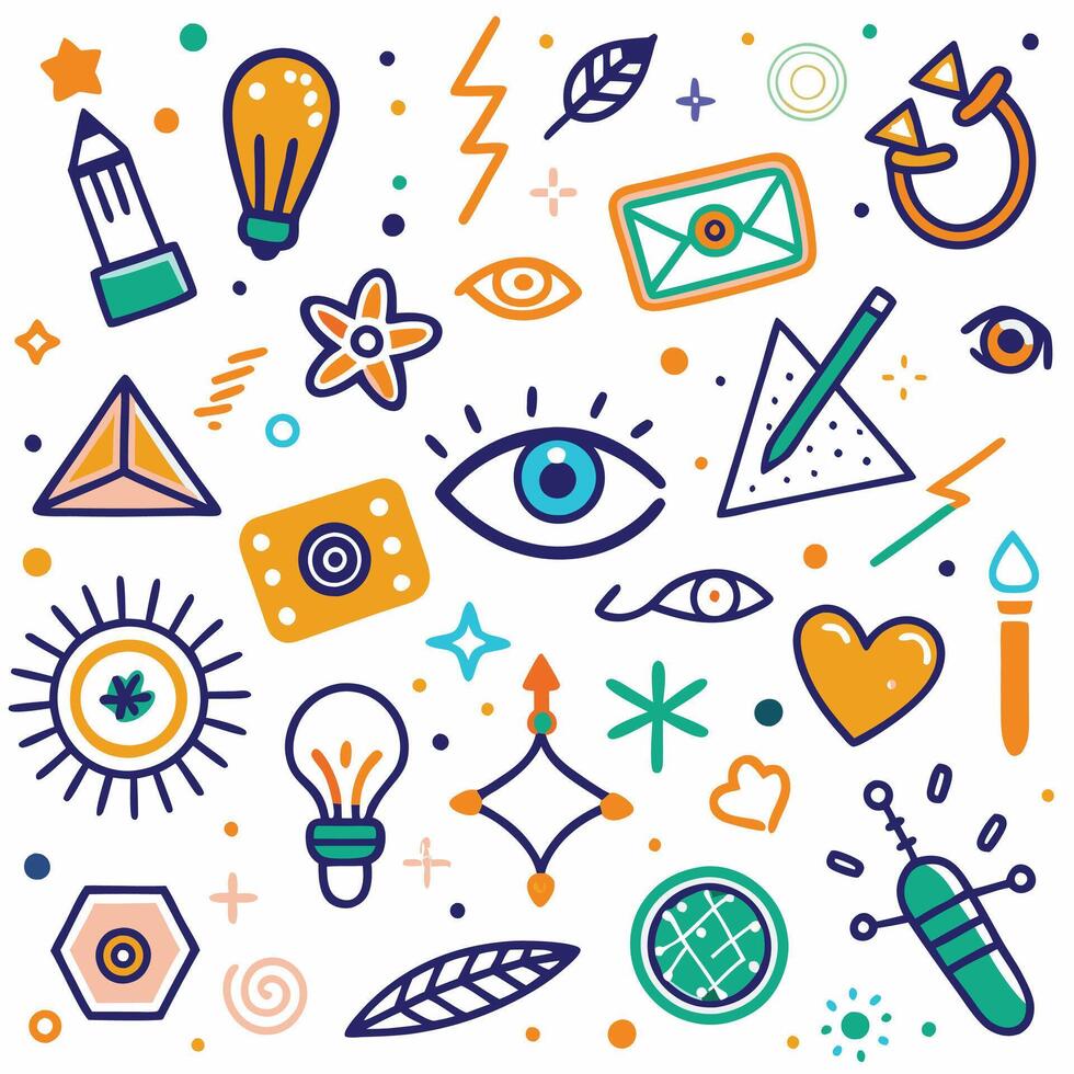 a colorful set of icons with various objects vector