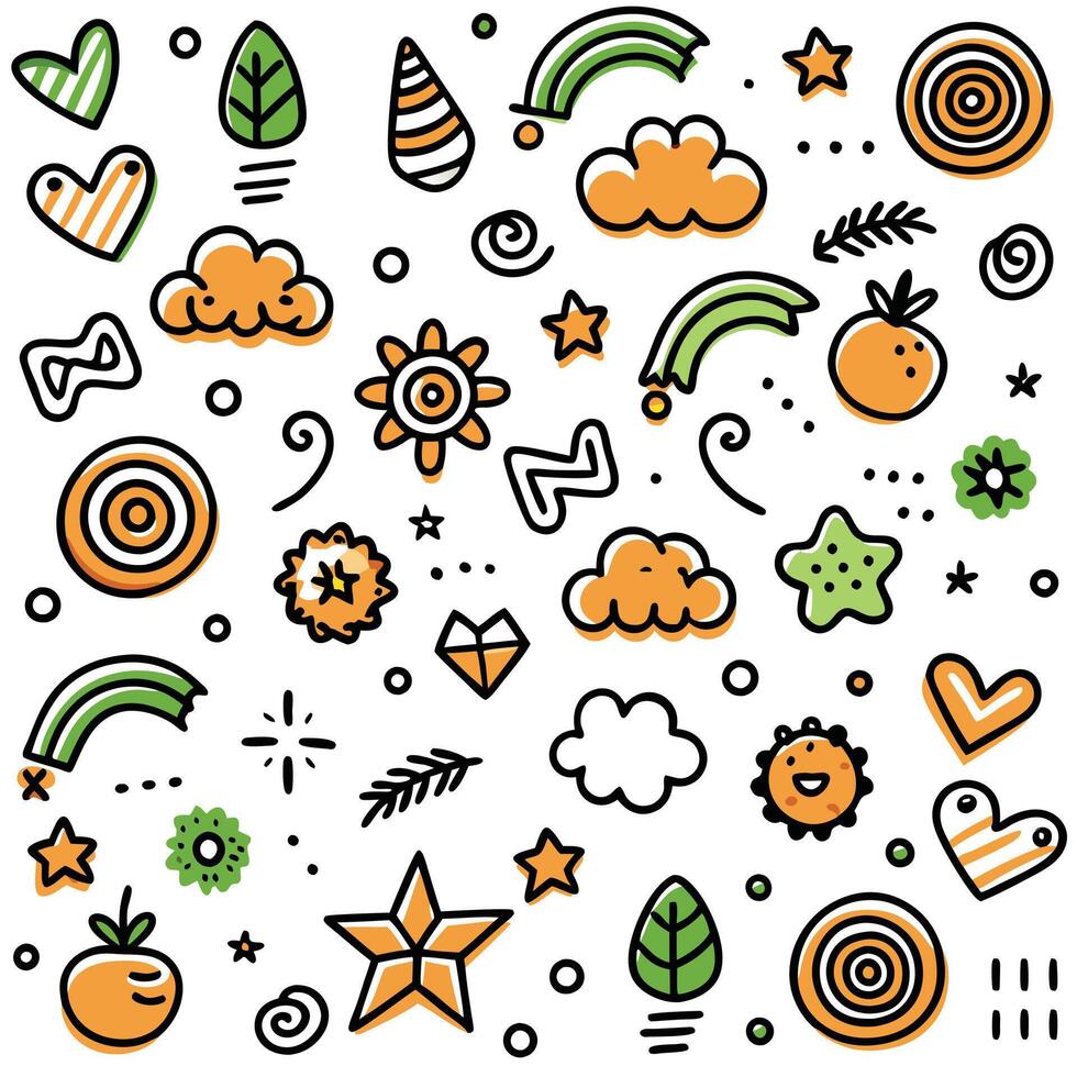 a colorful pattern with various objects and symbols vector