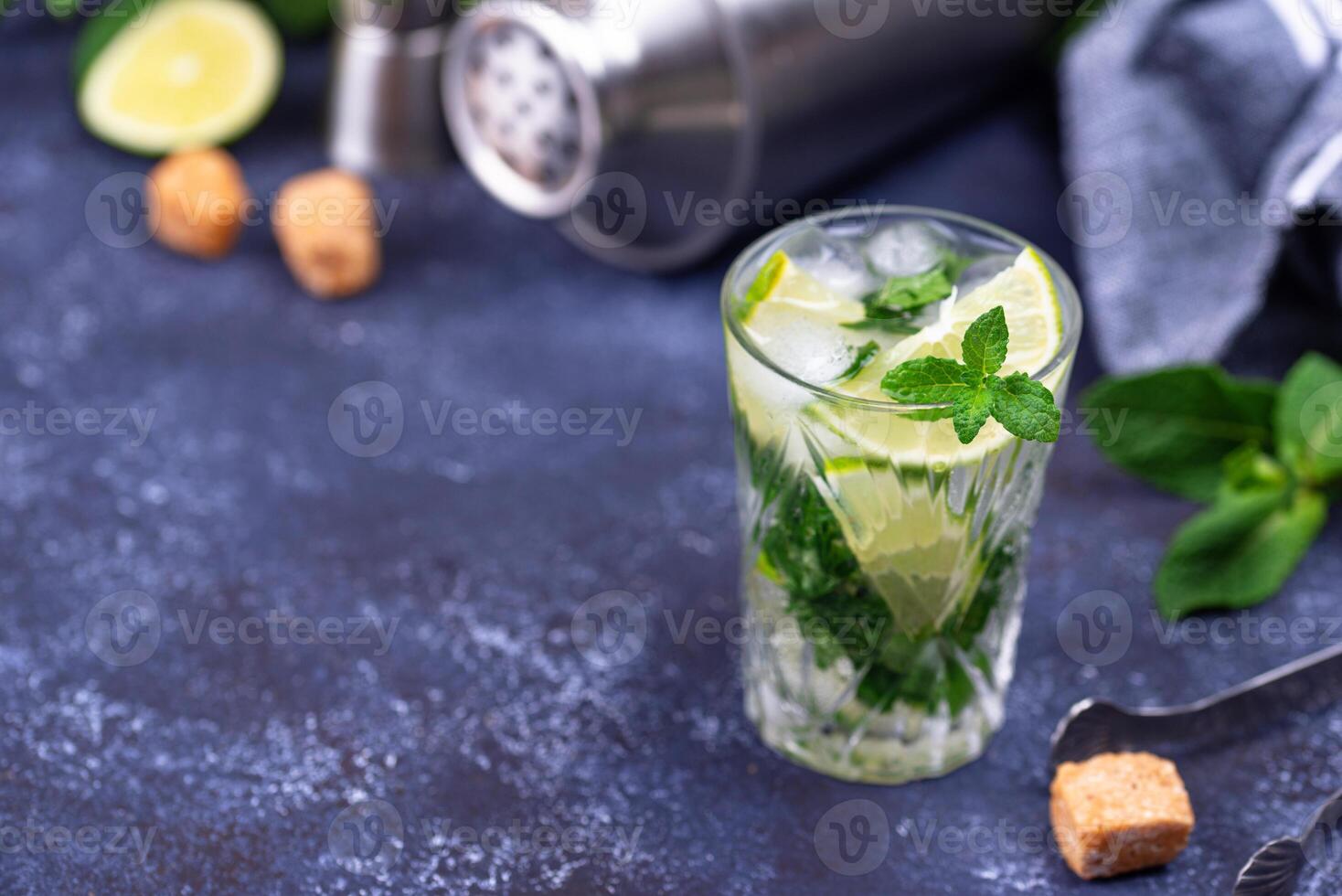 Summer cocktail with lime and mint photo