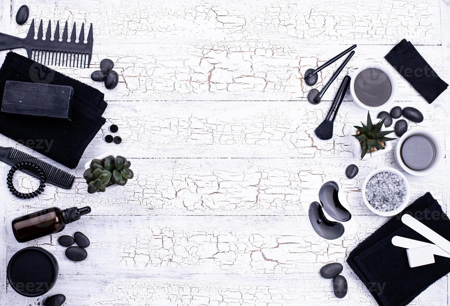 Set of black charcoal detox cosmetics photo