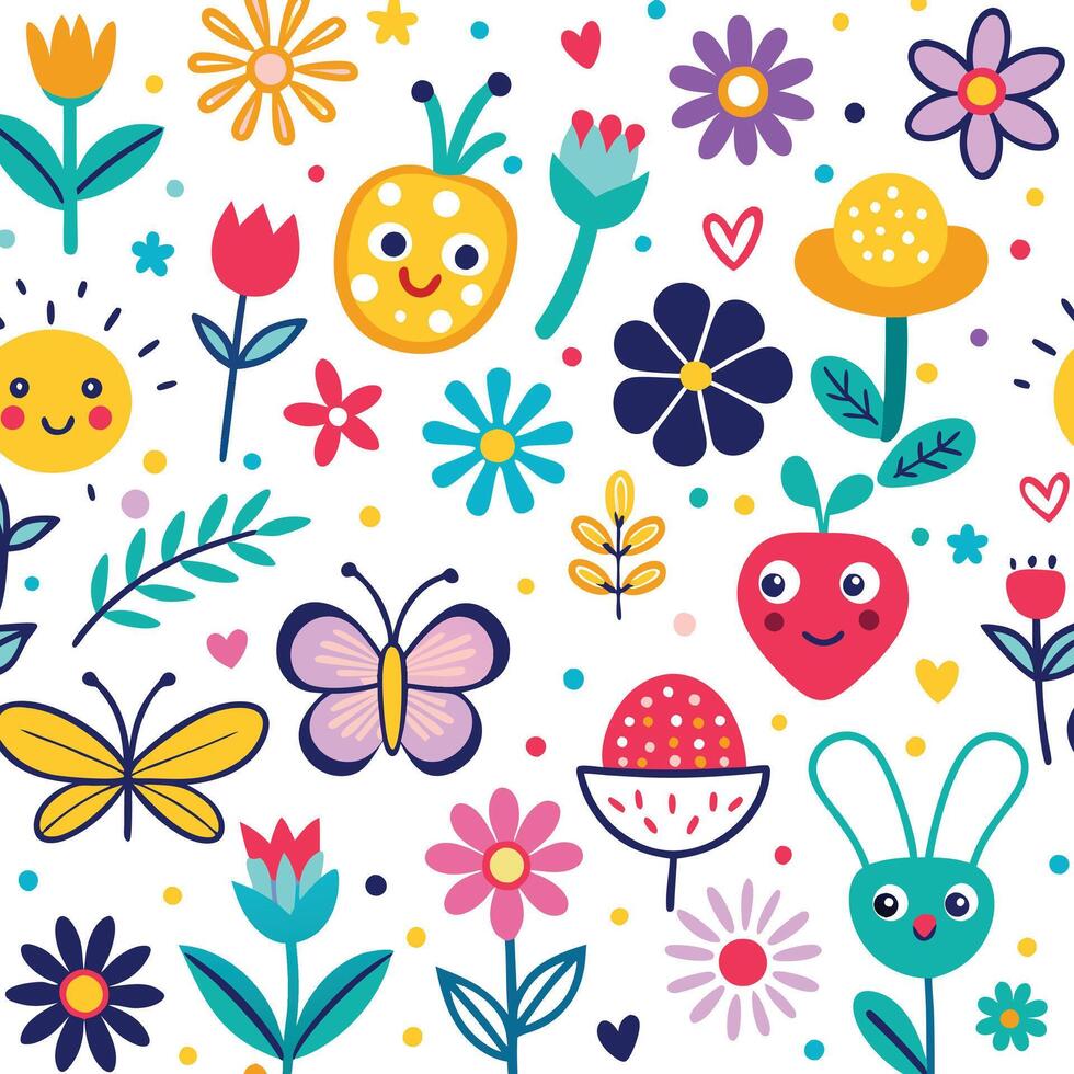 seamless pattern with flowers and butterflies vector