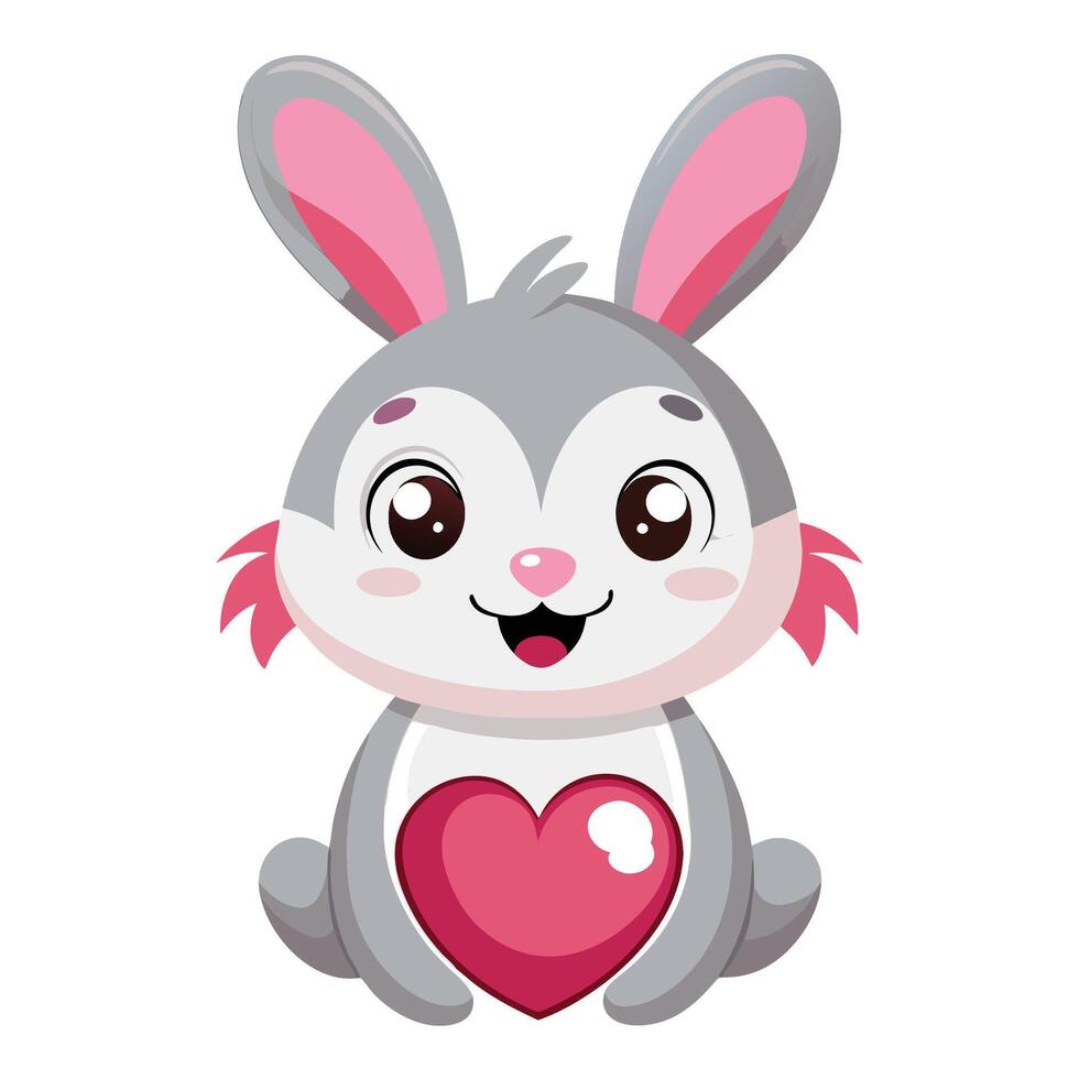cute cartoon rabbit holding a heart vector
