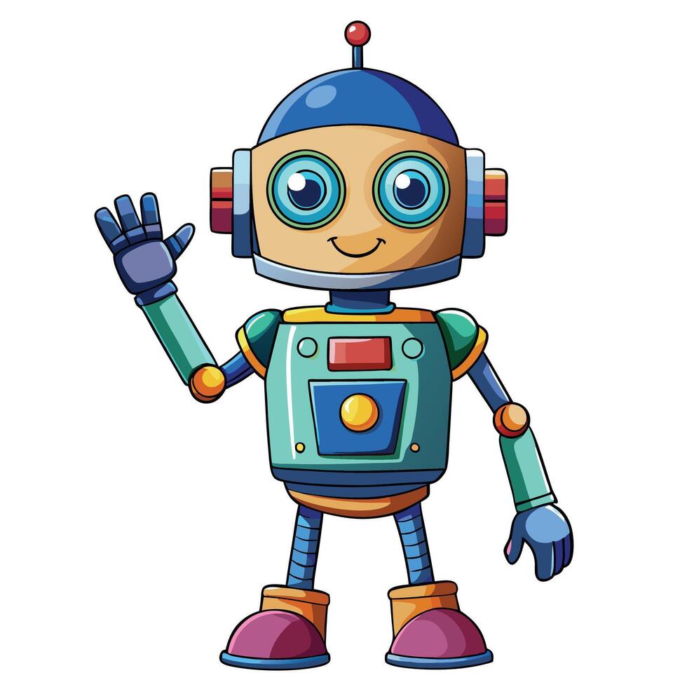 cartoon robot waving with his hand up vector