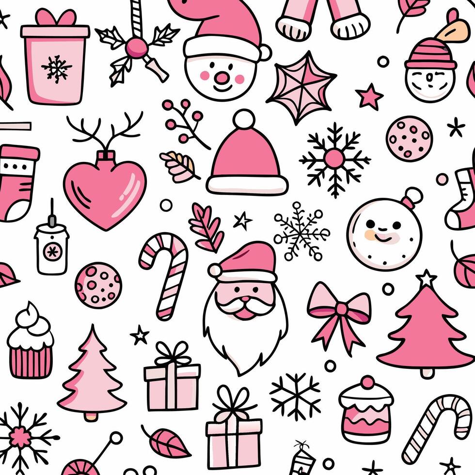 christmas seamless pattern with pink and white elements vector