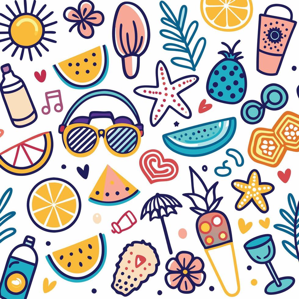 summertime pattern with beach and summertime objects vector