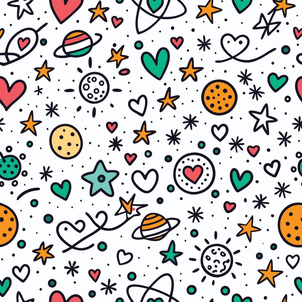 seamless pattern with space and hearts vector