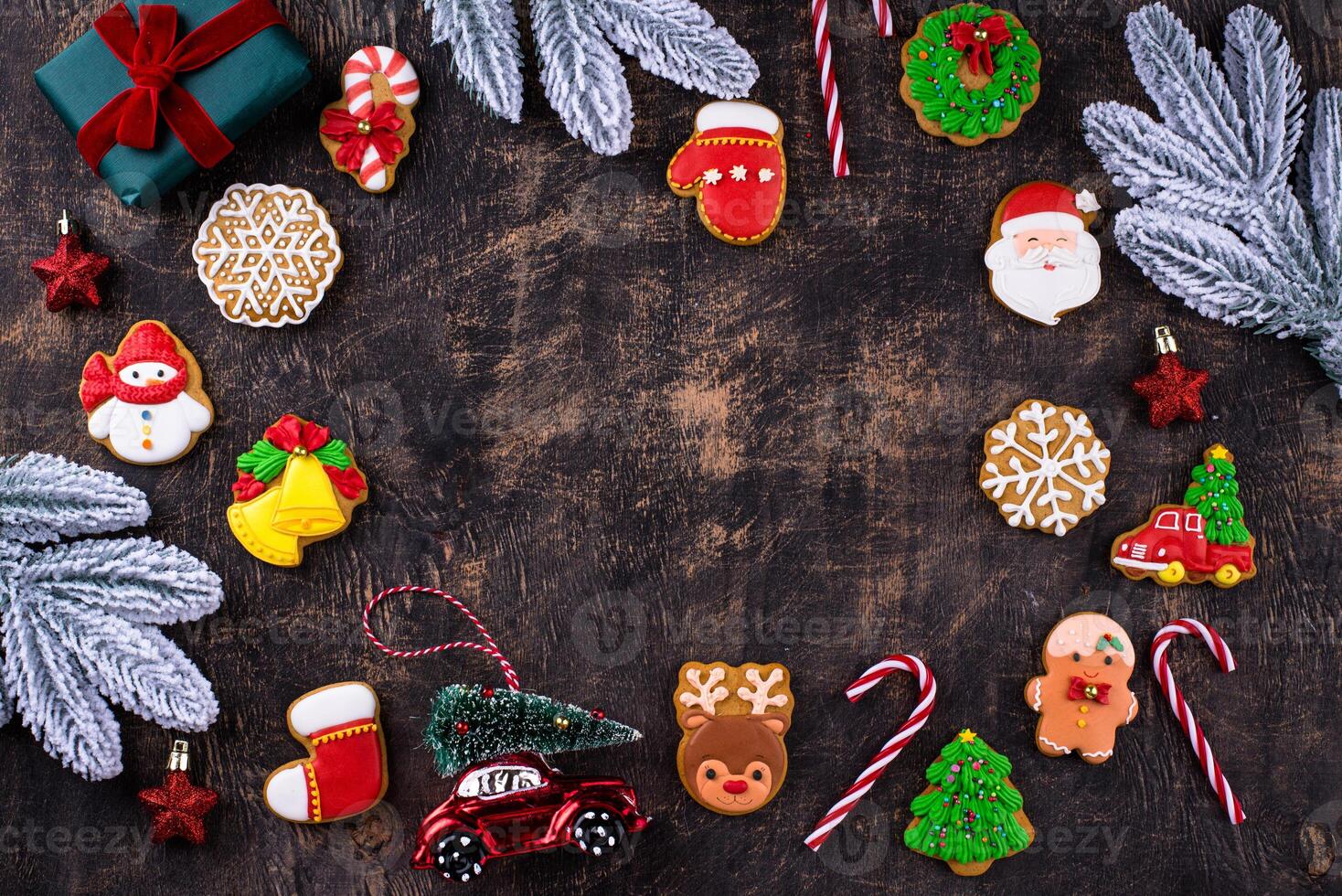 Christmas homemade gingerbread cookies with icing photo