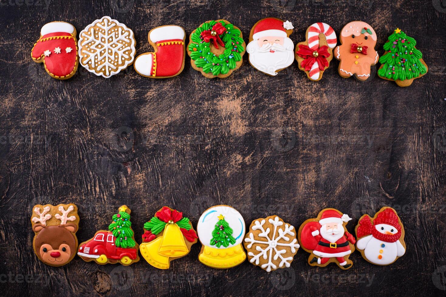 Christmas homemade gingerbread cookies with icing photo