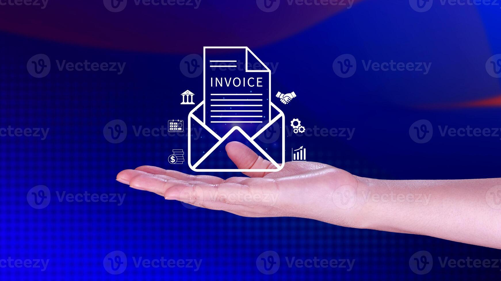 Invoice and online digital statements concept, using touch with invoice icons on virtual screen, Financial report and bank management with online payment concept E.invoice invoice. photo