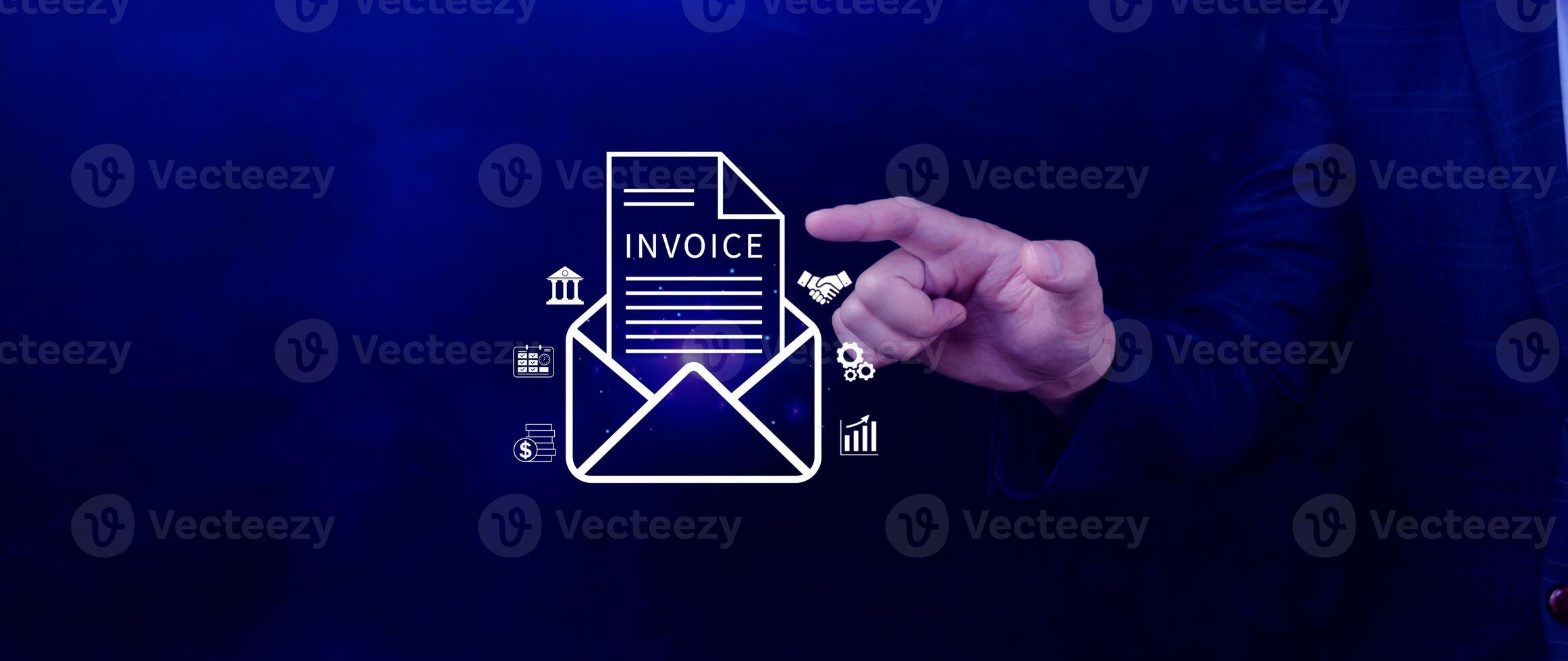 Invoice and online digital statements concept, using touch with invoice icons on virtual screen, Financial report and bank management with online payment concept E.invoice invoice. photo