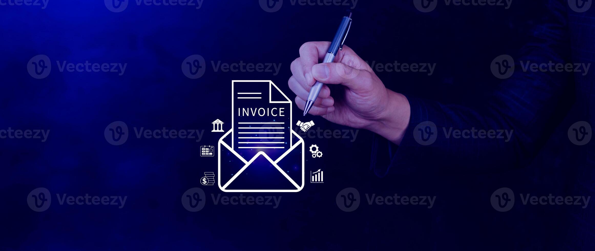 Invoice and online digital statements concept, using touch with invoice icons on virtual screen, Financial report and bank management with online payment concept E.invoice invoice. photo