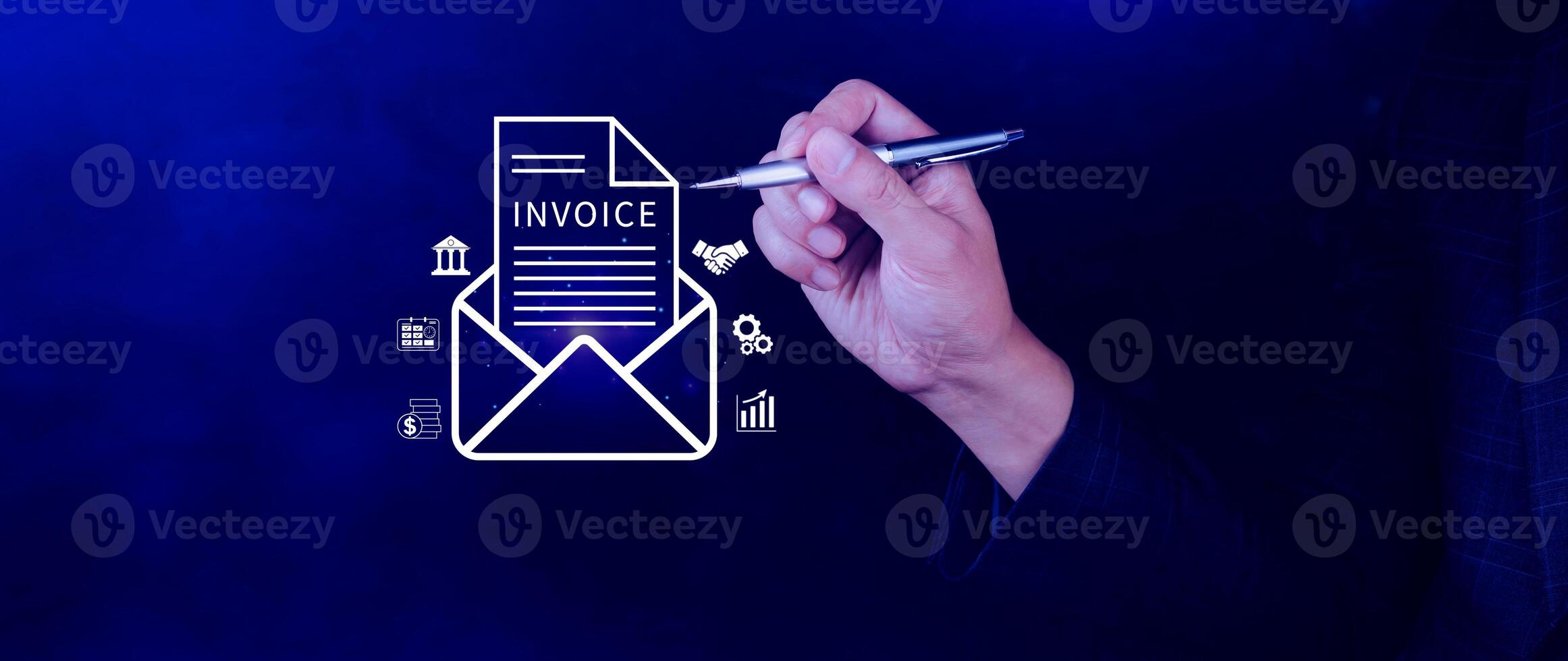 Invoice and online digital statements concept, using touch with invoice icons on virtual screen, Financial report and bank management with online payment concept E.invoice invoice. photo
