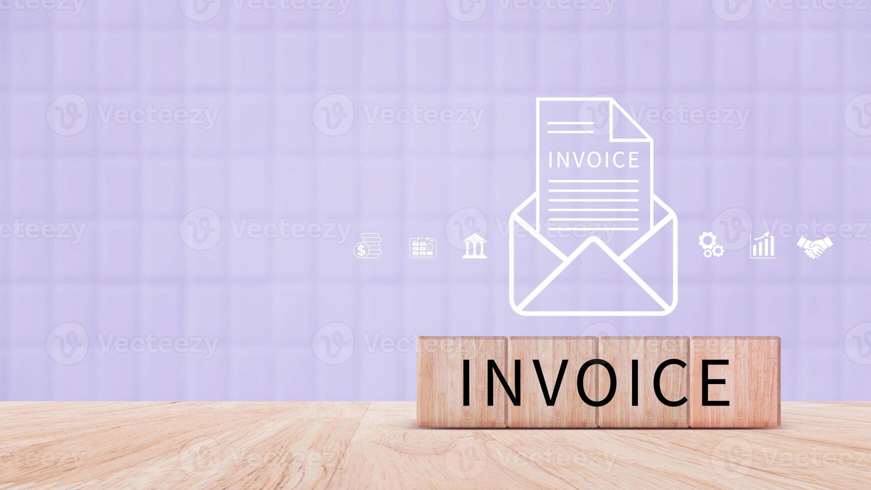 Invoice and online digital statements concept, Financial report and bank management with online payment concept on wooden block. photo