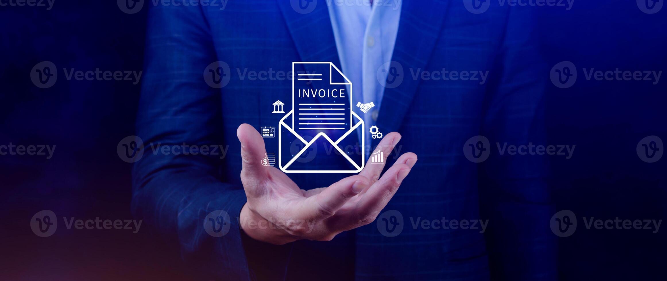 Invoice and online digital statements concept, using touch with invoice icons on virtual screen, Financial report and bank management with online payment concept E.invoice invoice. photo