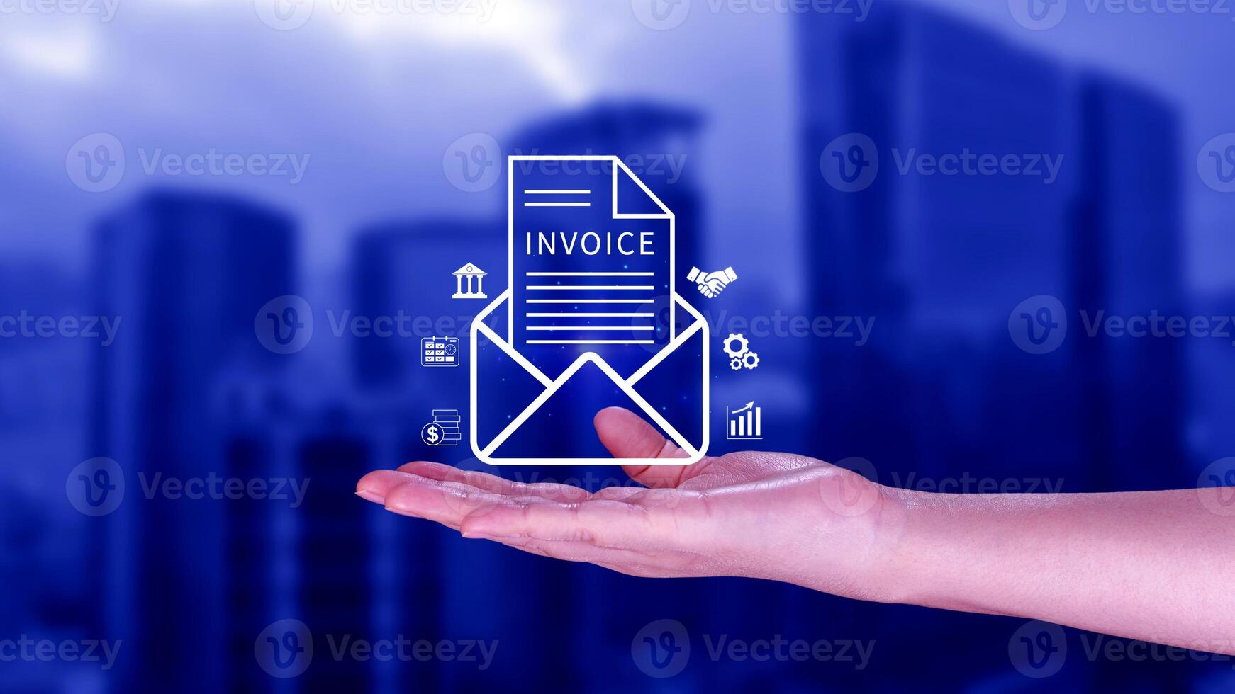Invoice and online digital statements concept, using touch with invoice icons on virtual screen, Financial report and bank management with online payment concept E.invoice invoice. photo