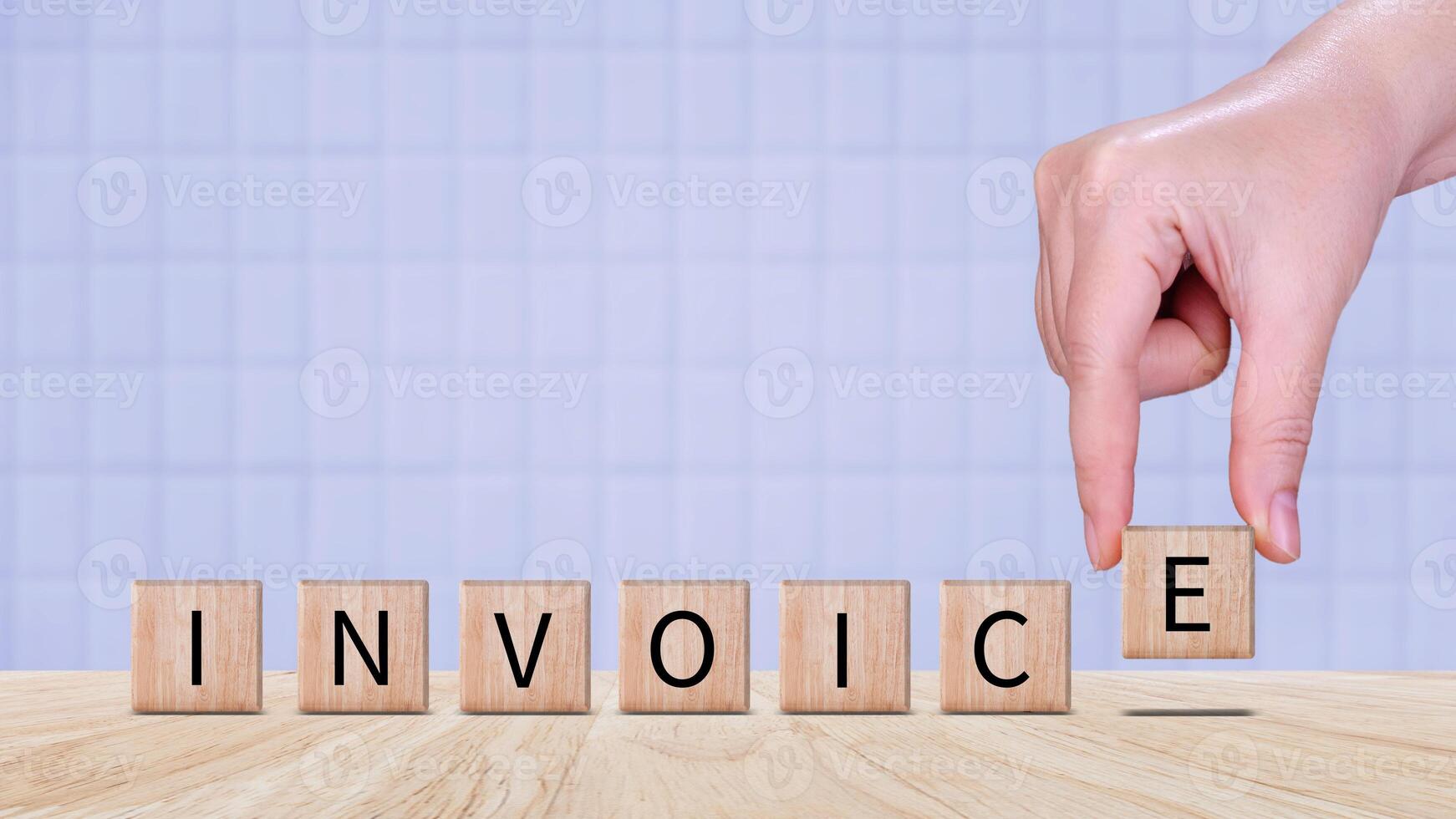 Invoice and online digital statements concept, Financial report and bank management with online payment concept on wooden block. photo