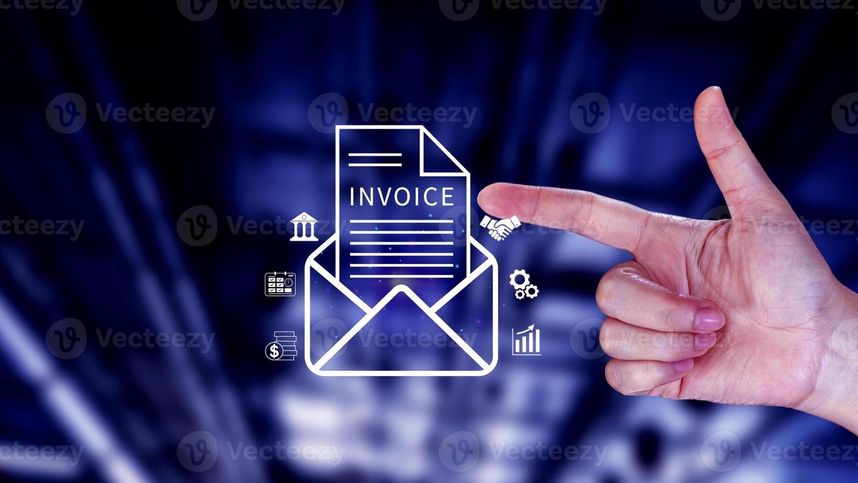 Invoice and online digital statements concept, using touch with invoice icons on virtual screen, Financial report and bank management with online payment concept E.invoice invoice. photo