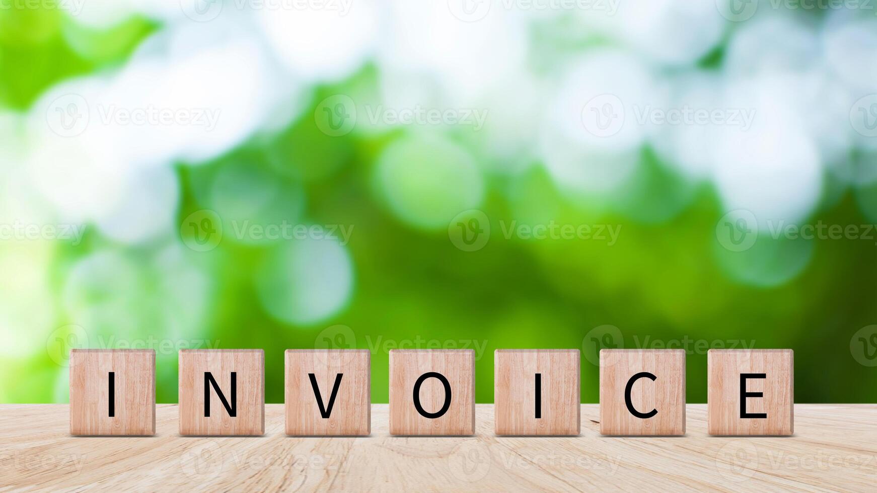 Invoice and online digital statements concept, Financial report and bank management with online payment concept on wooden block. photo