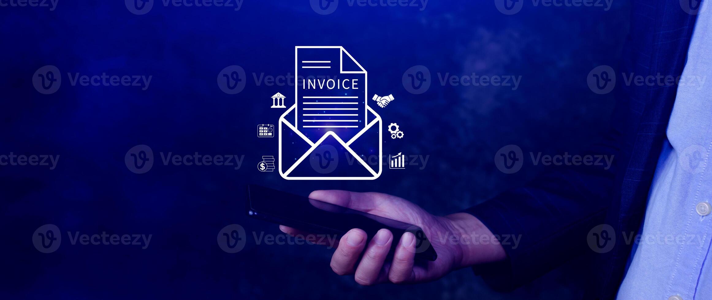 Invoice and online digital statements concept, using touch with invoice icons on virtual screen, Financial report and bank management with online payment concept E.invoice invoice. photo