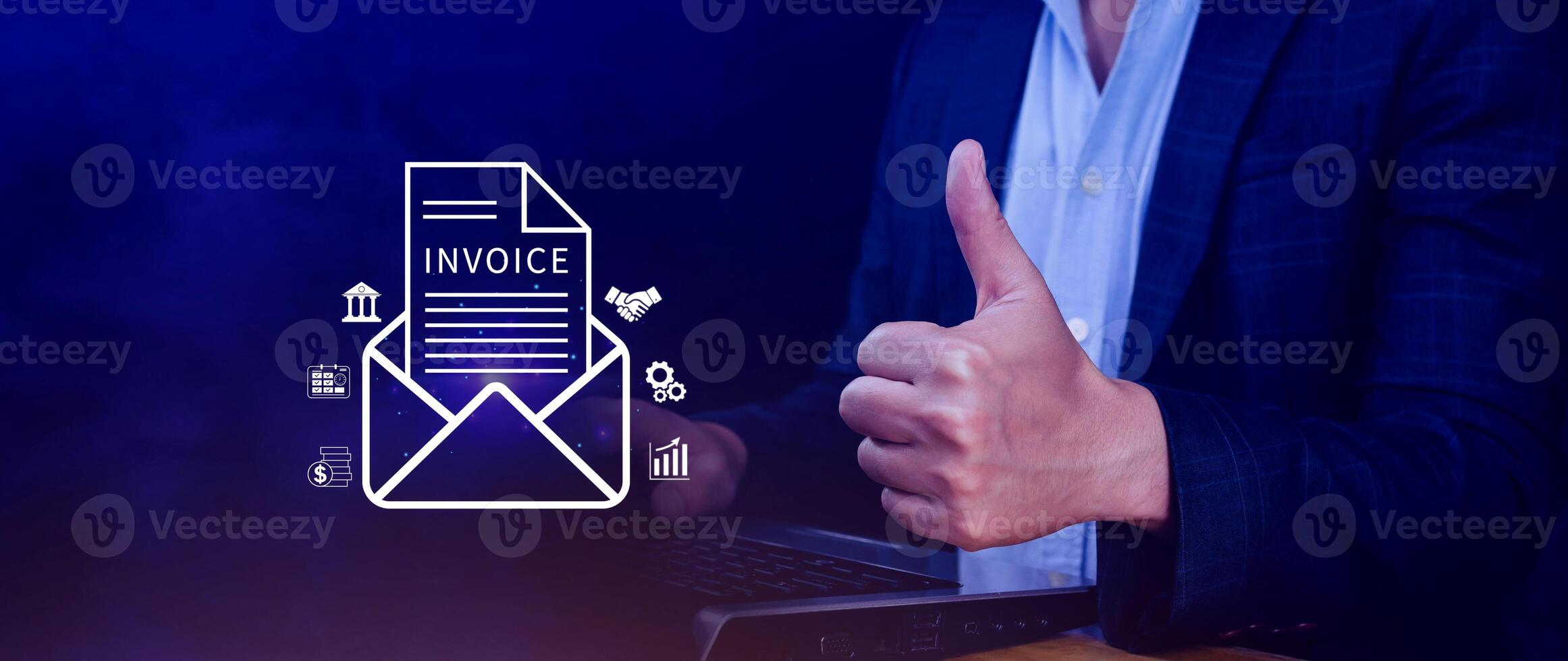 Invoice and online digital statements concept, using touch with invoice icons on virtual screen, Financial report and bank management with online payment concept E.invoice invoice. photo