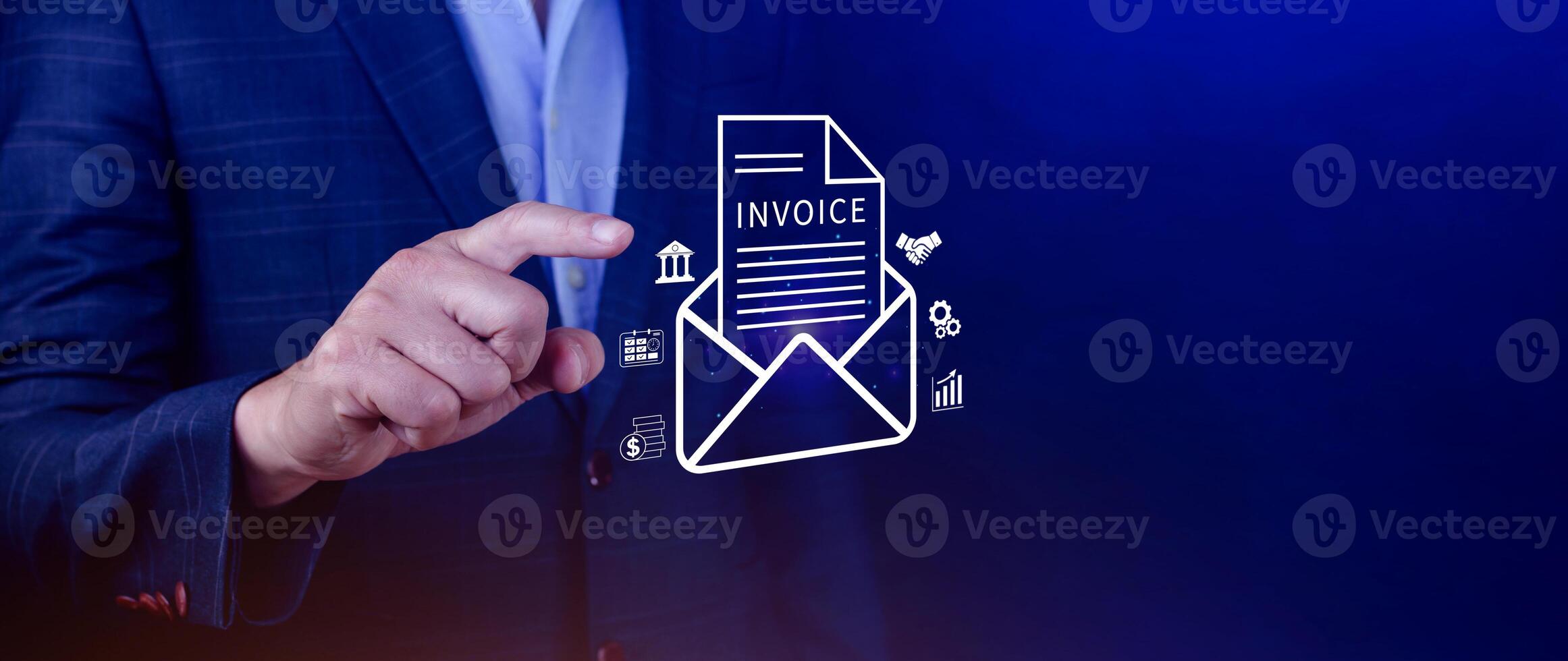 Invoice and online digital statements concept, using touch with invoice icons on virtual screen, Financial report and bank management with online payment concept E.invoice invoice. photo