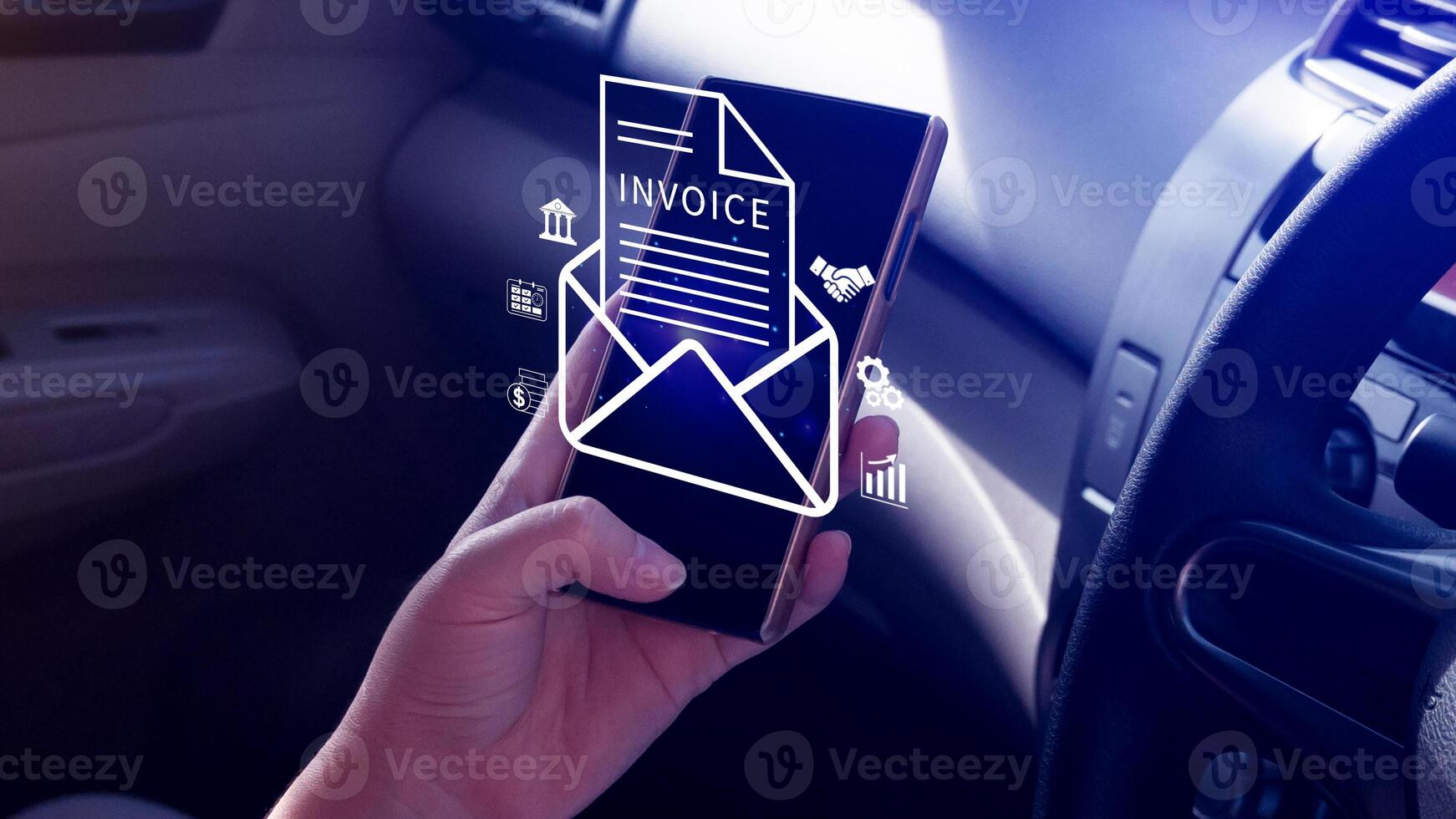 Invoice and online digital statements concept, using touch with invoice icons on virtual screen, Financial report and bank management with online payment concept E.invoice invoice. photo