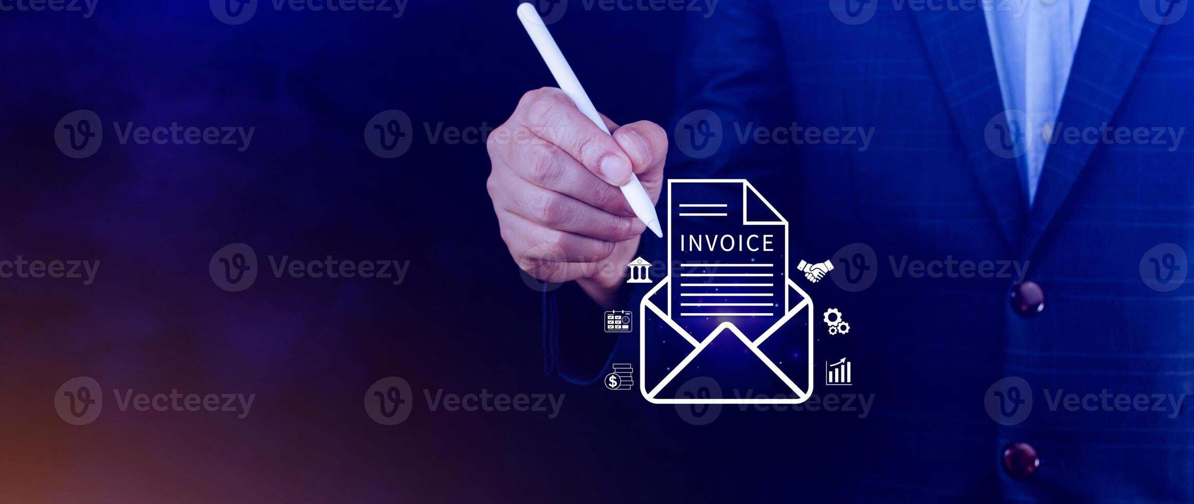Invoice and online digital statements concept, using touch with invoice icons on virtual screen, Financial report and bank management with online payment concept E.invoice invoice. photo