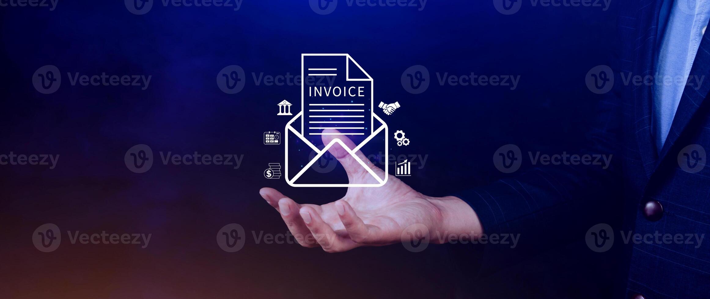 Invoice and online digital statements concept, using touch with invoice icons on virtual screen, Financial report and bank management with online payment concept E.invoice invoice. photo
