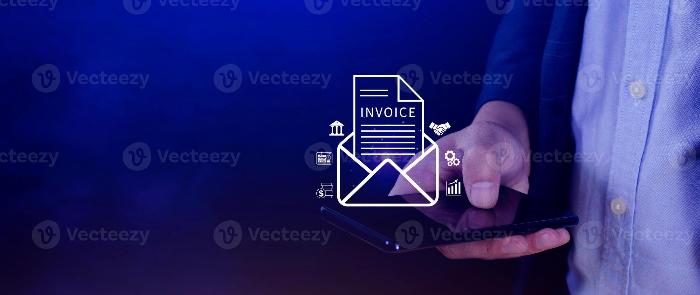 Invoice and online digital statements concept, using touch with invoice icons on virtual screen, Financial report and bank management with online payment concept E.invoice invoice. photo