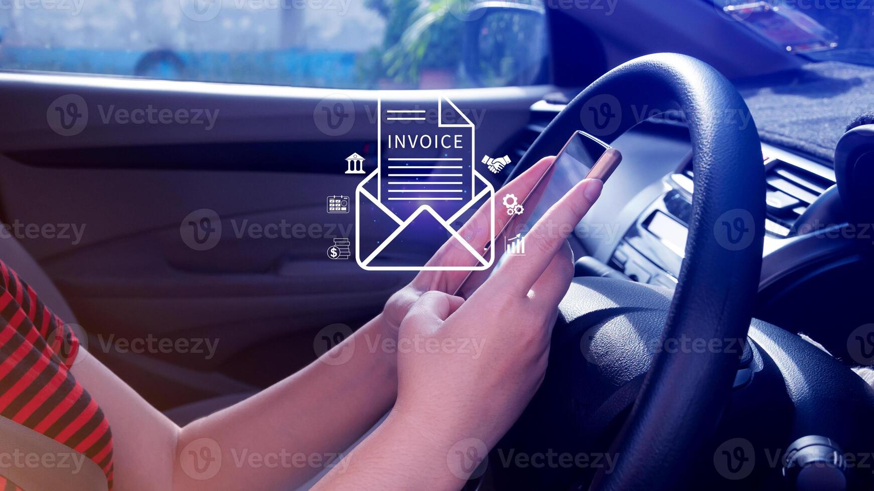 Invoice and online digital statements concept, using touch with invoice icons on virtual screen, Financial report and bank management with online payment concept E.invoice invoice. photo