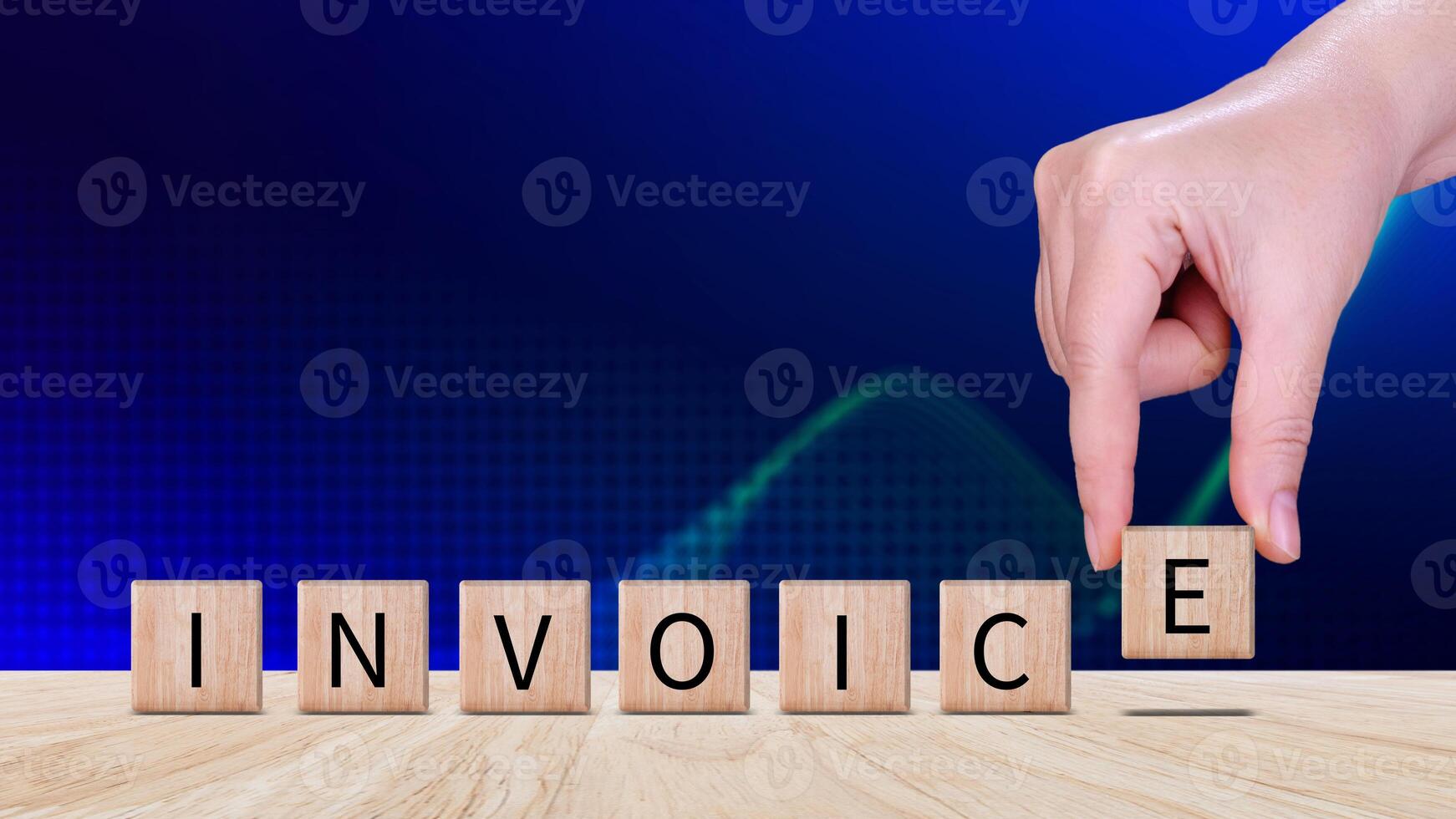 Invoice and online digital statements concept, Financial report and bank management with online payment concept on wooden block. photo