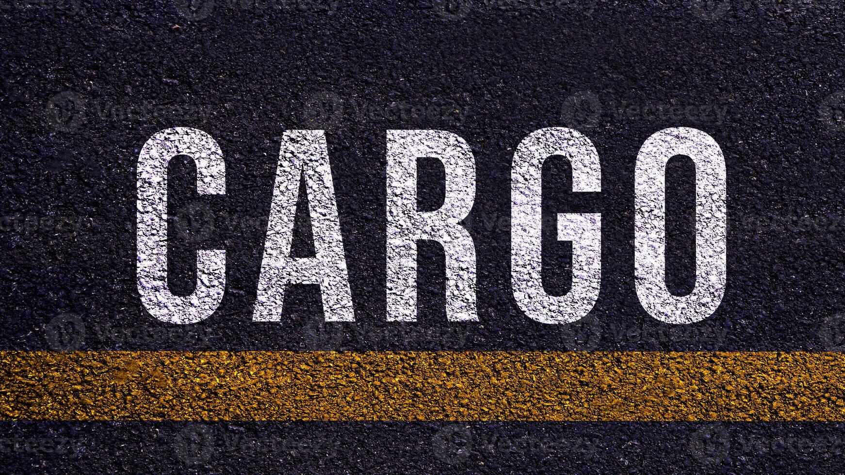 CARGO, cargo text written and yellow line on asphalt road ground. photo