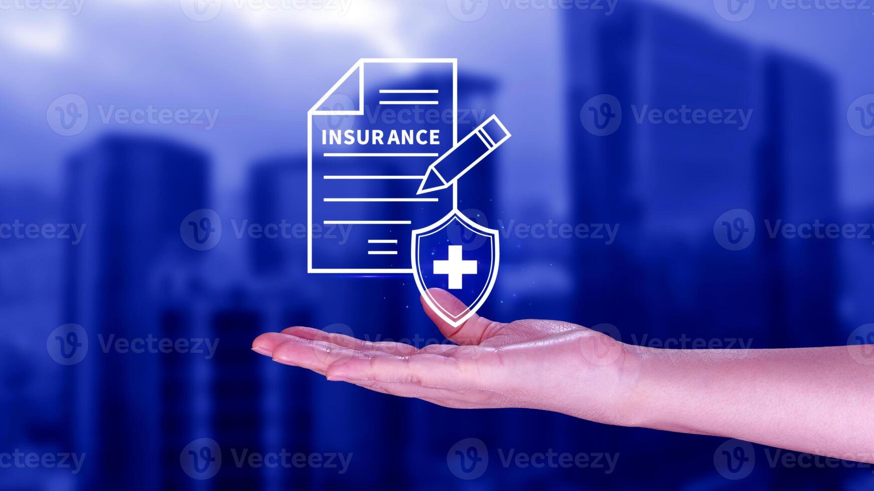 Insurance concept, medical coverage planning, hospital payments, representing different types of insurance such as health, home, car, travel, and policy management. photo