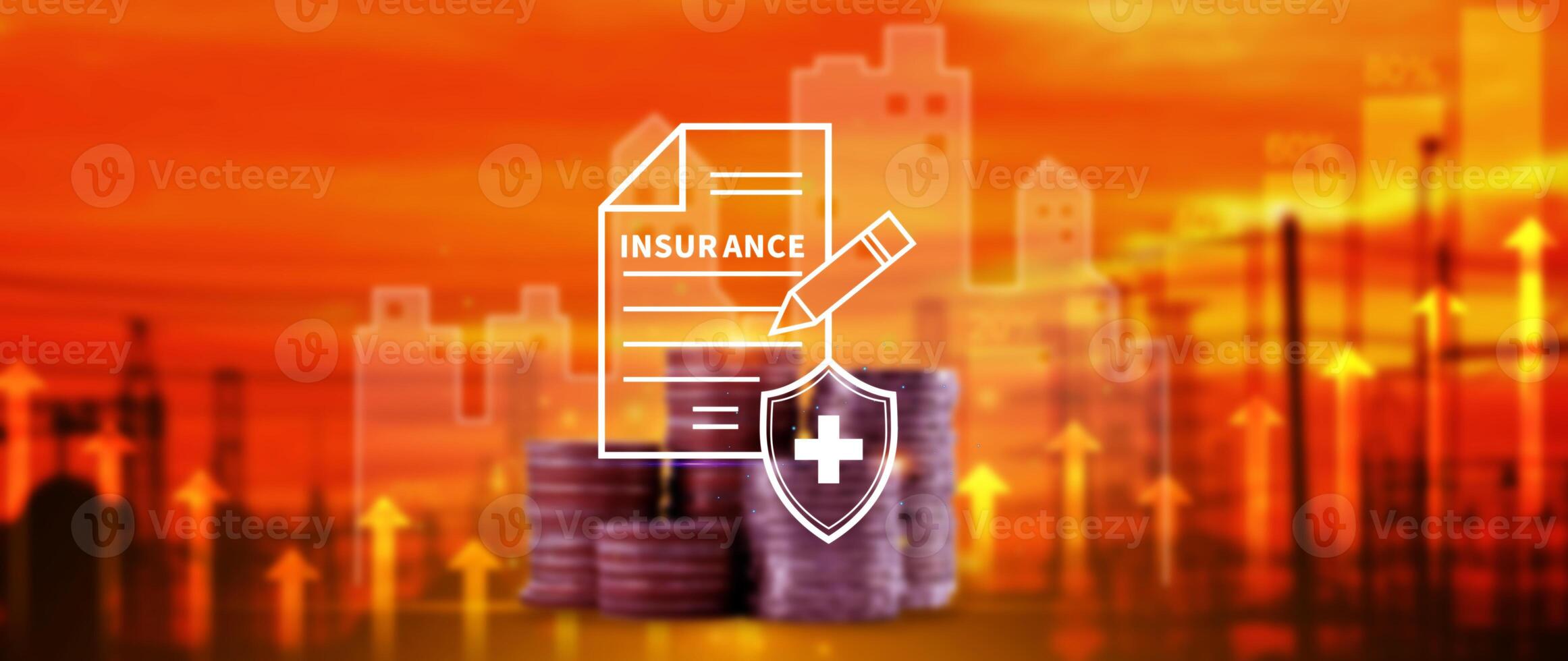 Insurance concept, medical coverage planning, hospital payments, representing different types of insurance such as health, home, car, travel, and policy management. photo
