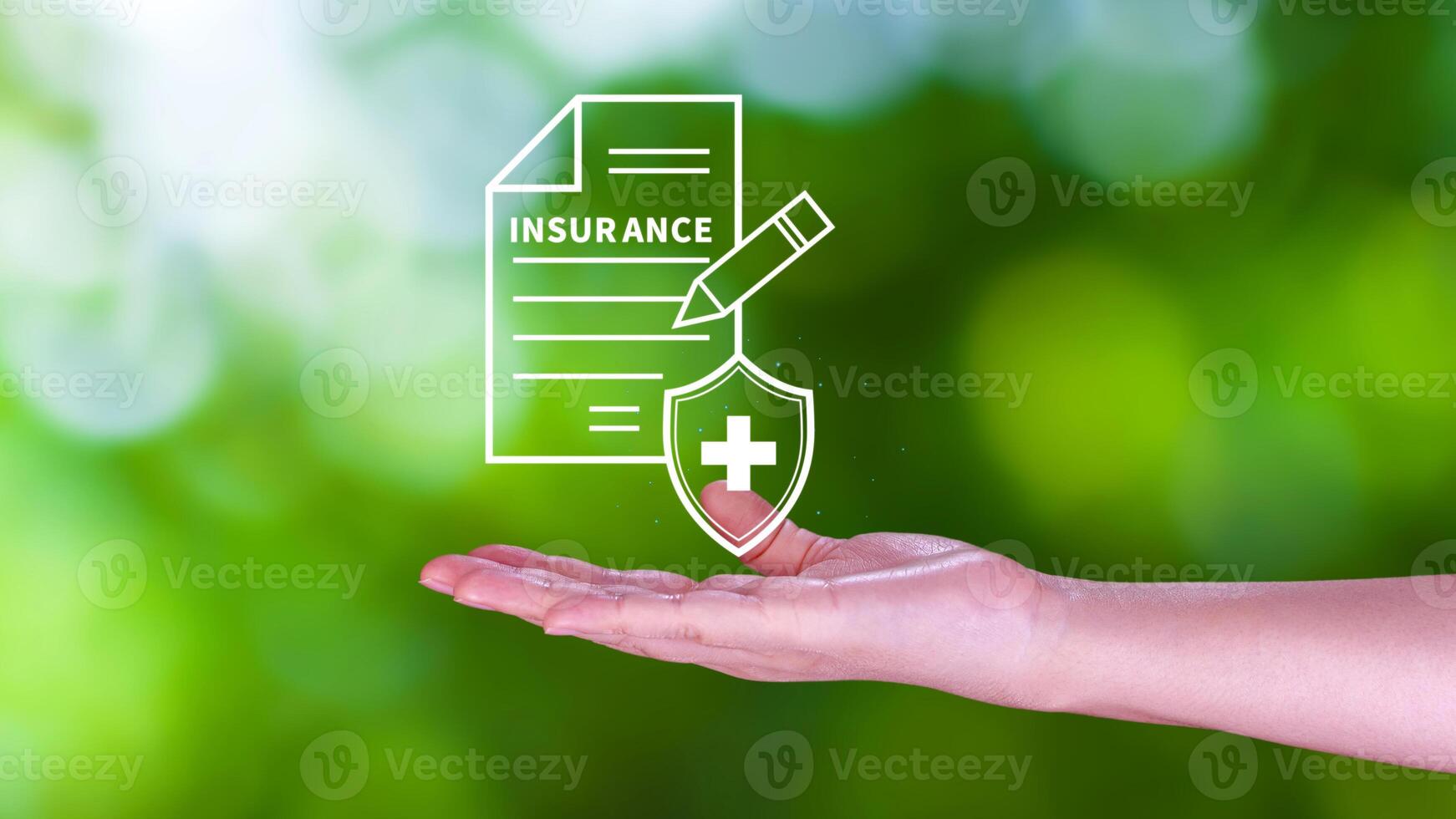 Insurance concept, medical coverage planning, hospital payments, representing different types of insurance such as health, home, car, travel, and policy management. photo
