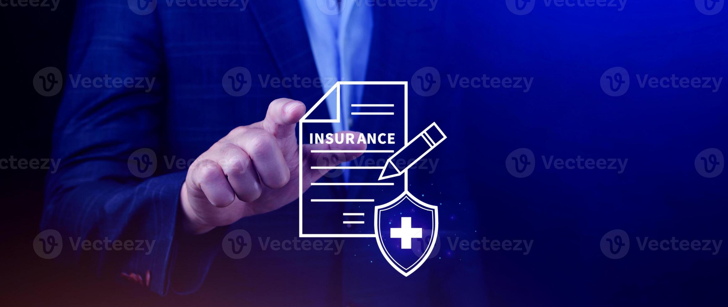 Insurance concept, medical coverage planning, hospital payments, representing different types of insurance such as health, home, car, travel, and policy management. photo