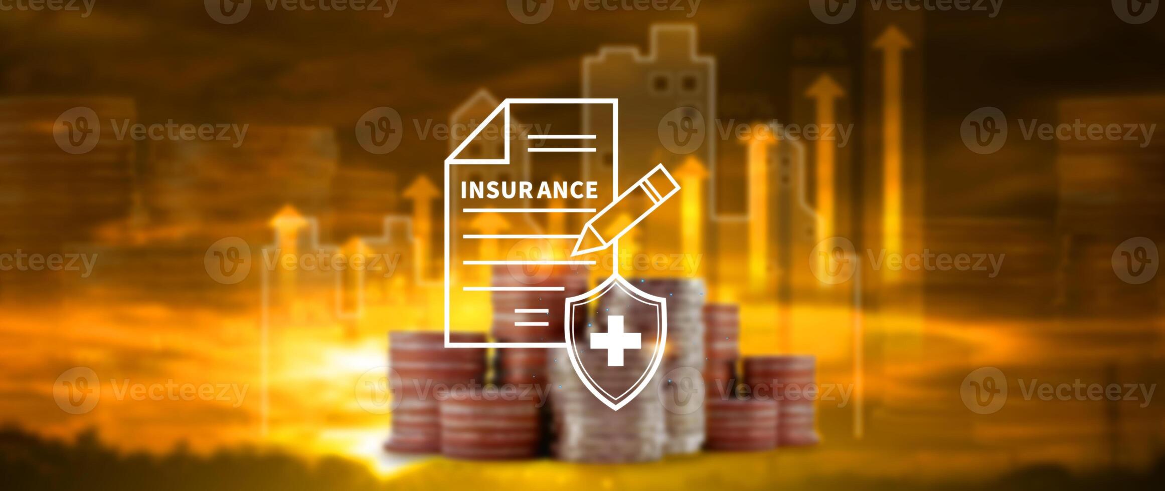 Insurance concept, medical coverage planning, hospital payments, representing different types of insurance such as health, home, car, travel, and policy management. photo