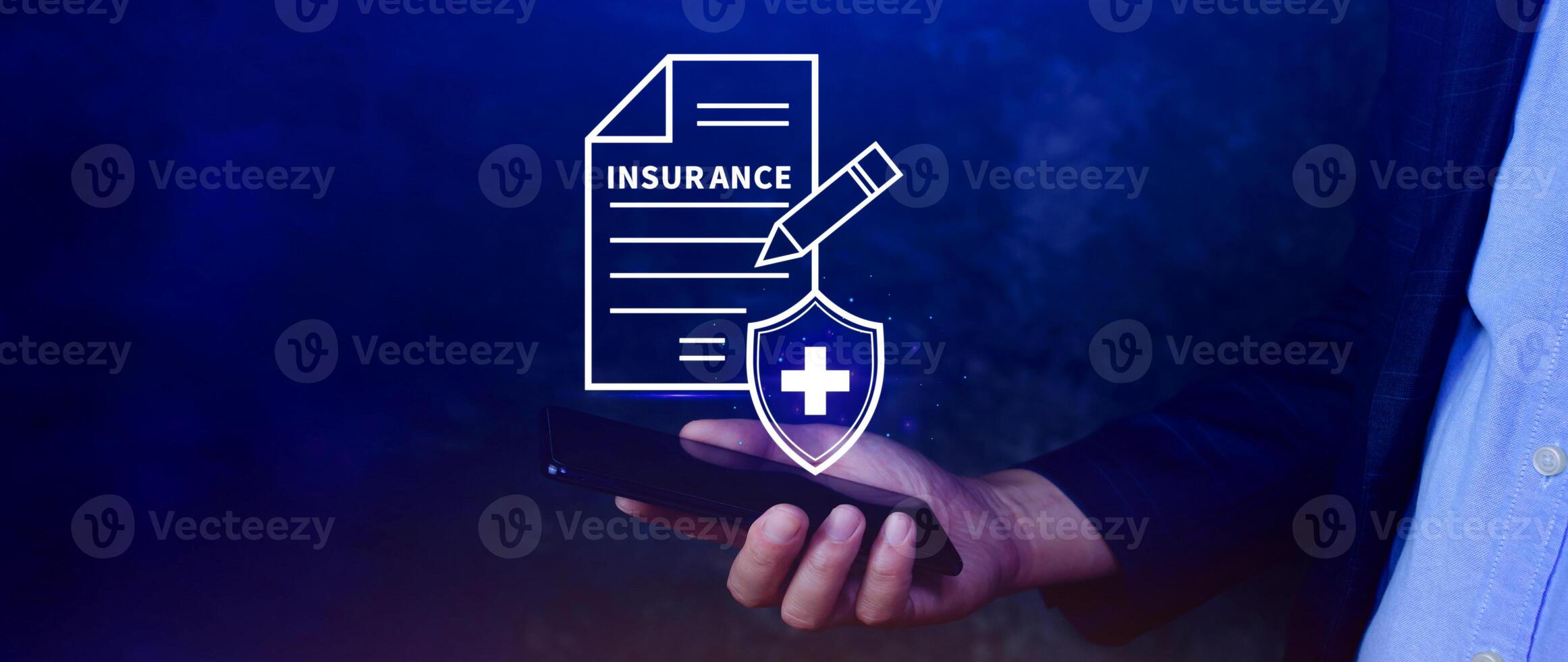 Insurance concept, medical coverage planning, hospital payments, representing different types of insurance such as health, home, car, travel, and policy management. photo