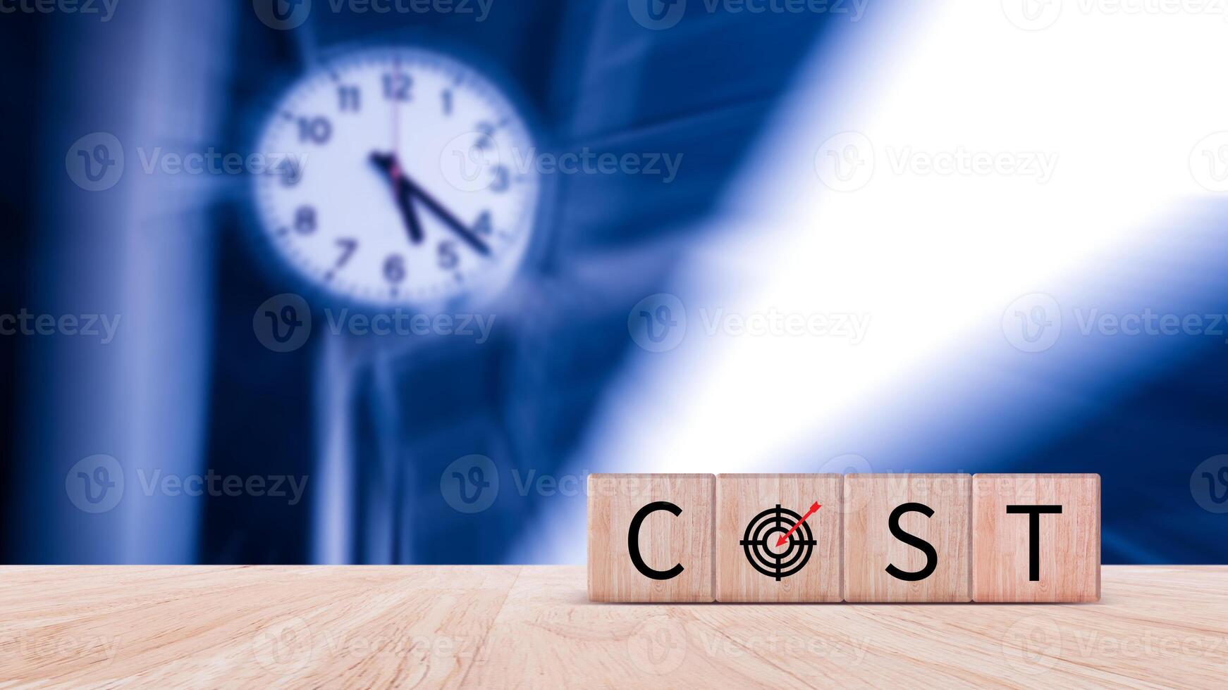 Cost reduction concept on wooden cube, Expenses and saving money, Business strategy and project management, cost reduction, efficient business and budget cutting. photo