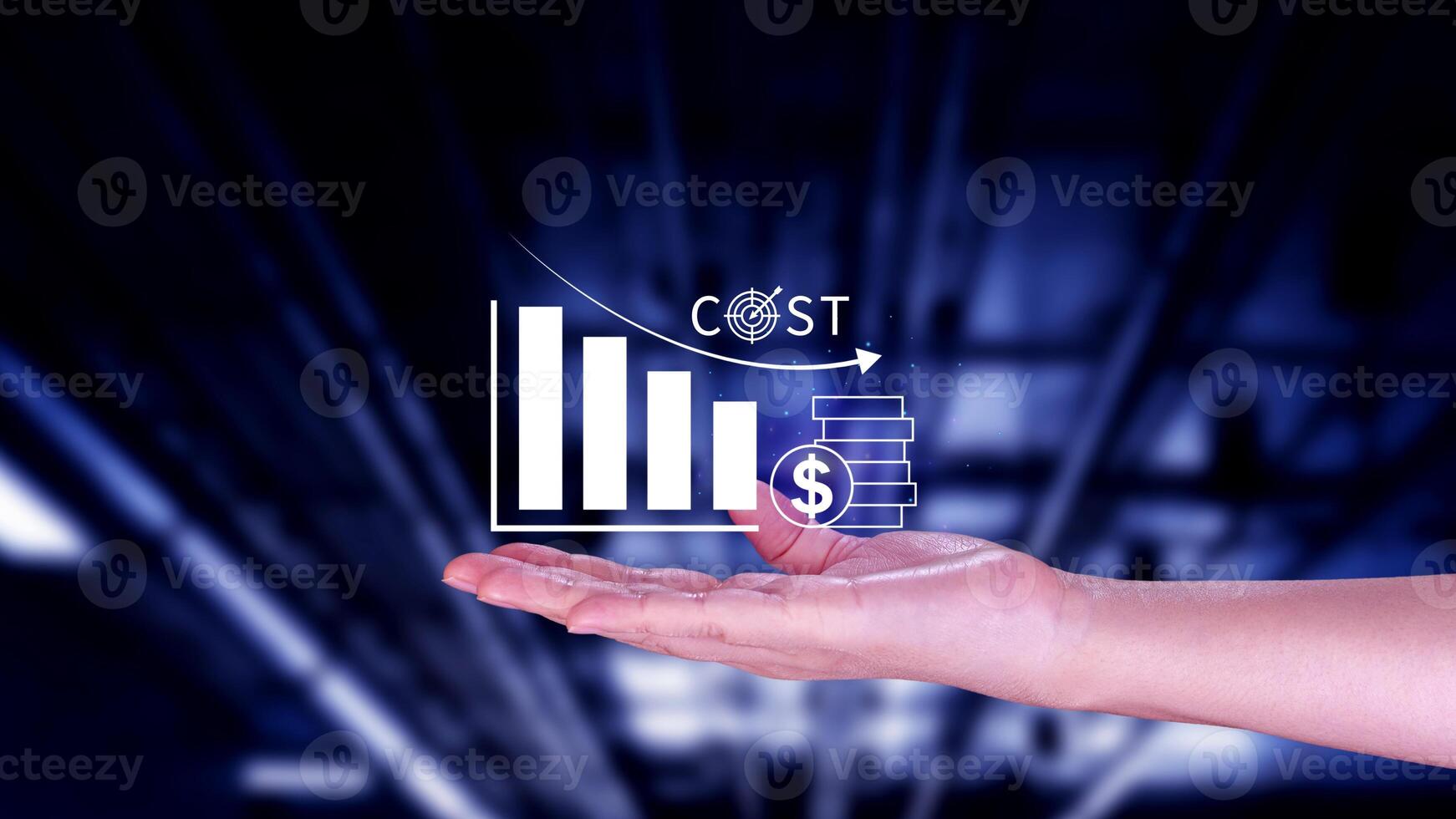 Cost reduction concept, Expenses and saving money, Business strategy and project management, with growth graph of quality control, cost reduction, efficient business and budget cutting. photo