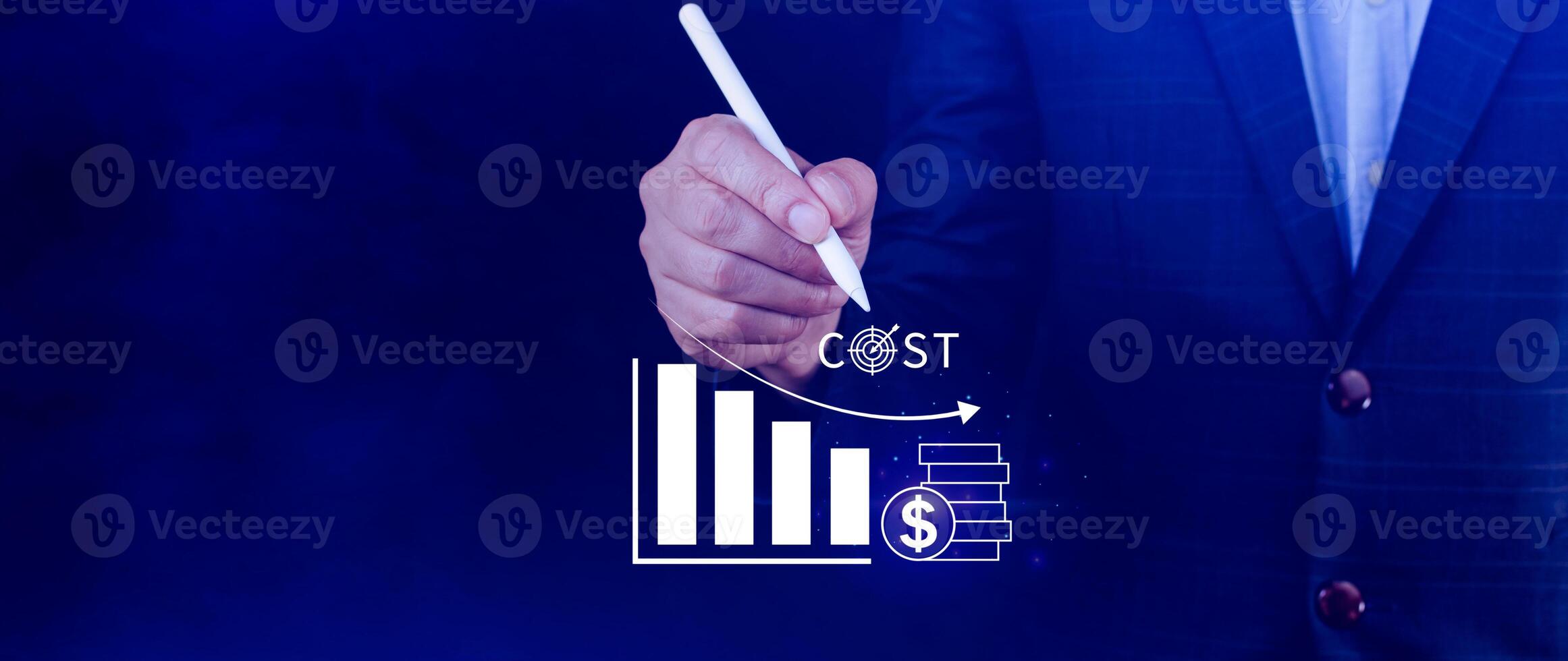 Cost reduction concept, Expenses and saving money, Business strategy and project management, with growth graph of quality control, cost reduction, efficient business and budget cutting. photo