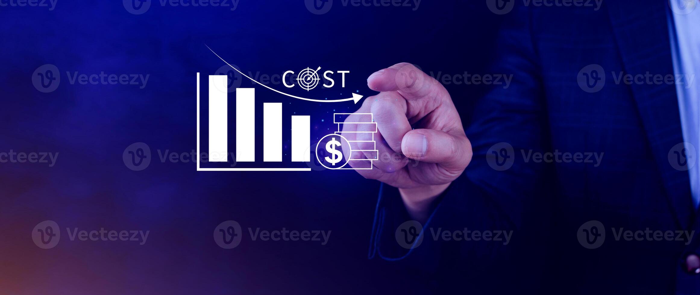 Cost reduction concept, Expenses and saving money, Business strategy and project management, with growth graph of quality control, cost reduction, efficient business and budget cutting. photo