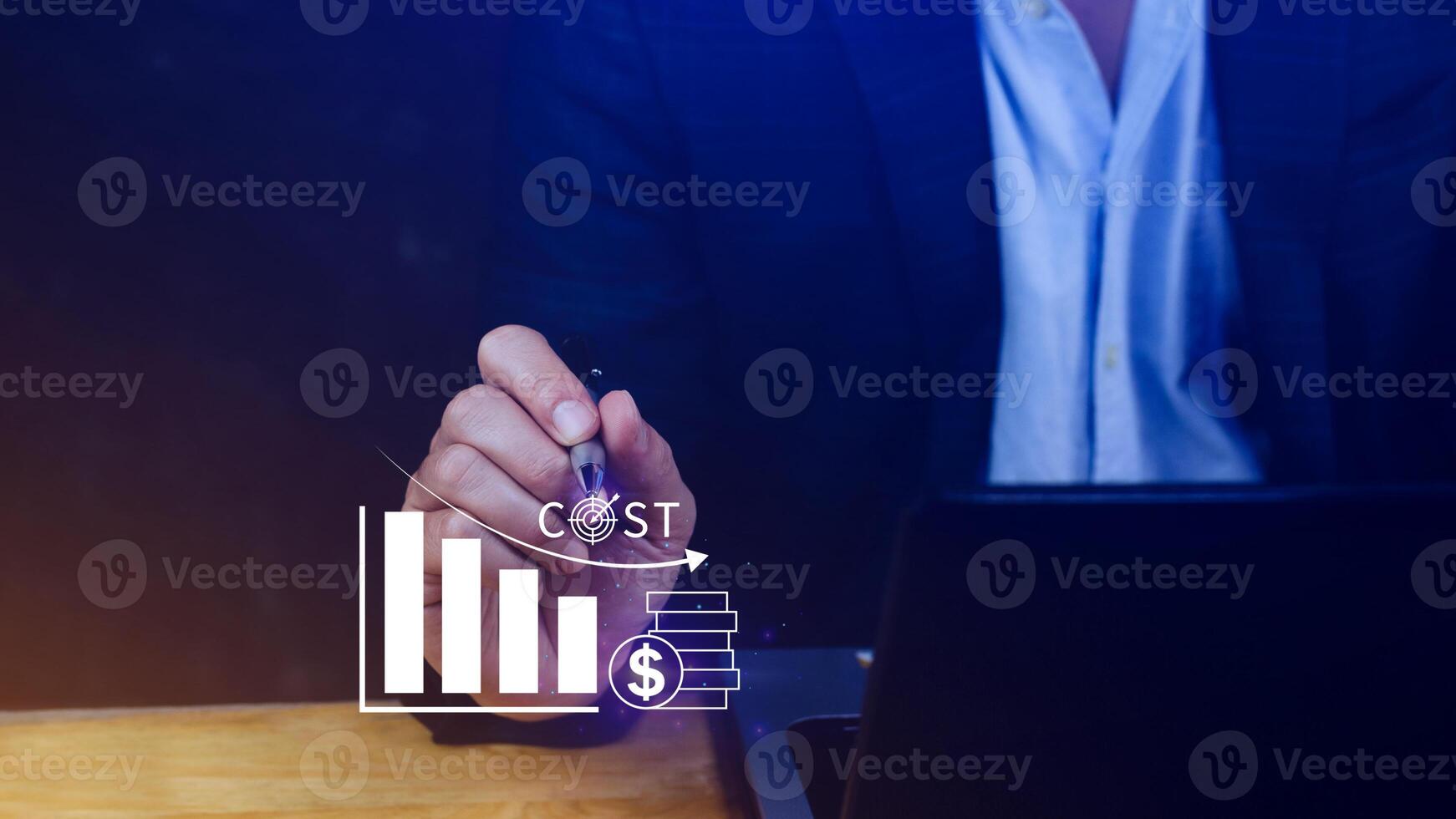 Cost reduction concept, Expenses and saving money, Business strategy and project management, with growth graph of quality control, cost reduction, efficient business and budget cutting. photo