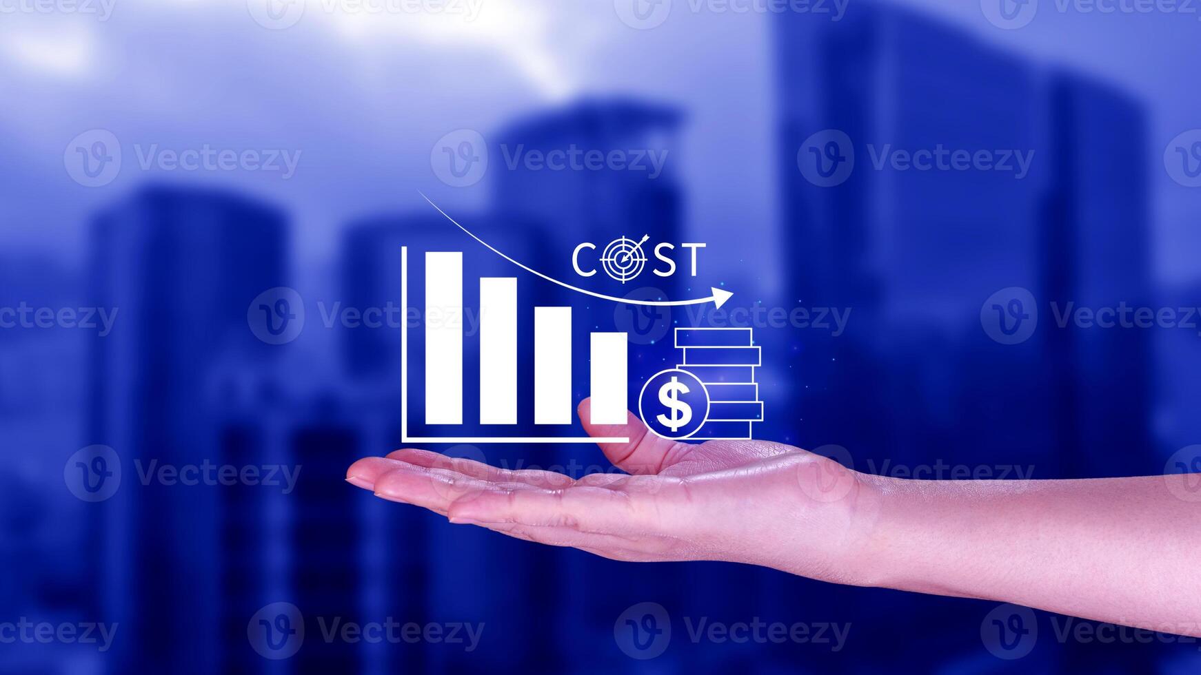 Cost reduction concept, Expenses and saving money, Business strategy and project management, with growth graph of quality control, cost reduction, efficient business and budget cutting. photo