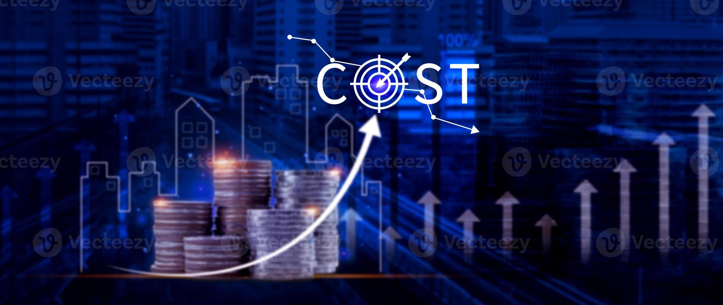 Cost reduction concept, Expenses and saving money, Business strategy and project management, with growth graph of quality control, cost reduction, efficient business and budget cutting. photo