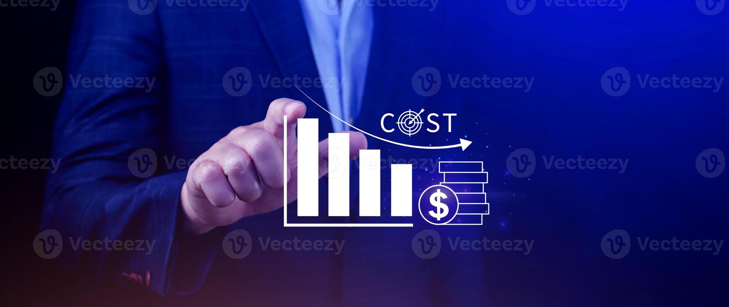 Cost reduction concept, Expenses and saving money, Business strategy and project management, with growth graph of quality control, cost reduction, efficient business and budget cutting. photo