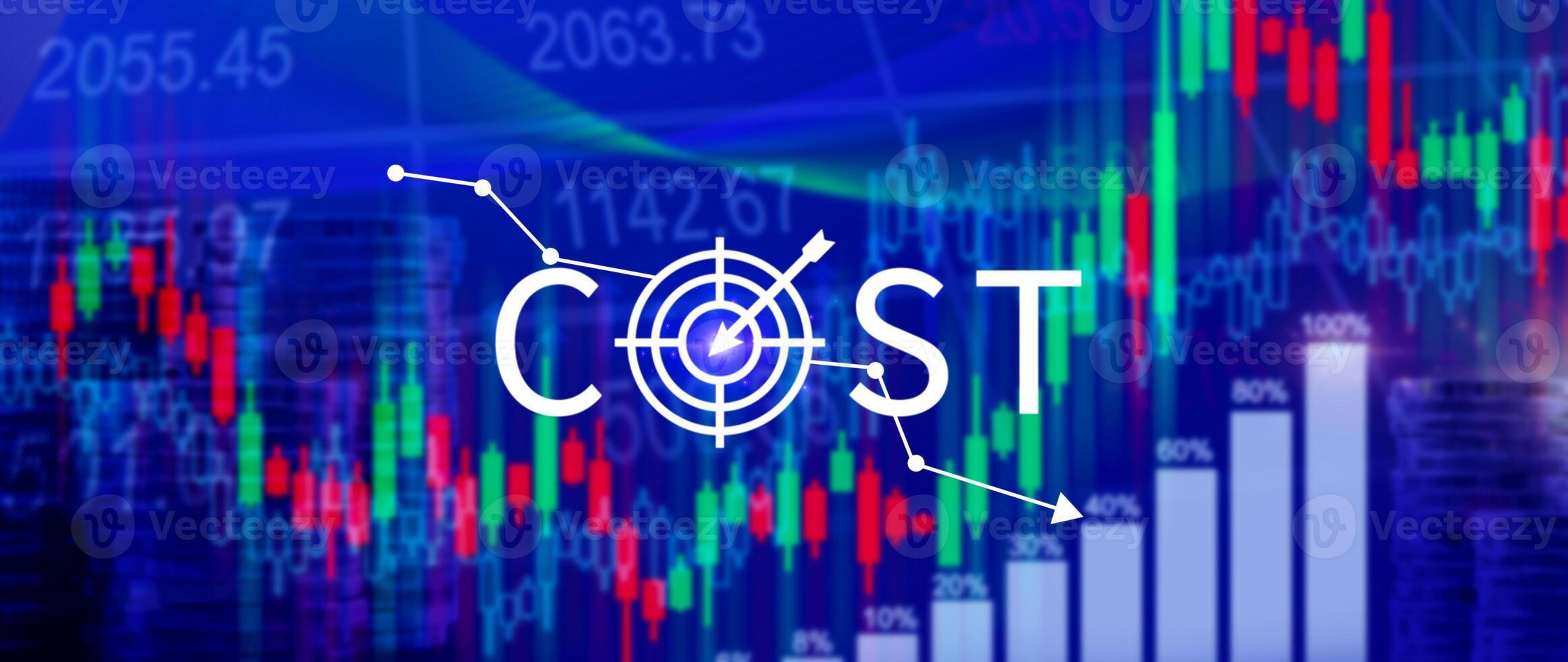 Cost reduction concept, Expenses and saving money, Business strategy and project management, with growth graph of quality control, cost reduction, efficient business and budget cutting. photo